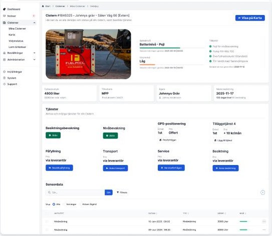 Cisternens digitala detaljvy i Fuelpool